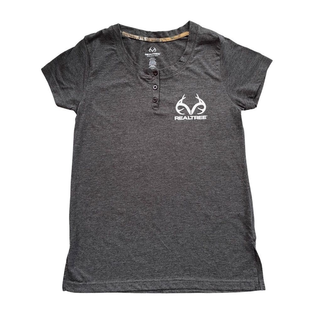 Realtree Women’s Grey Henley Tee Small NWT
